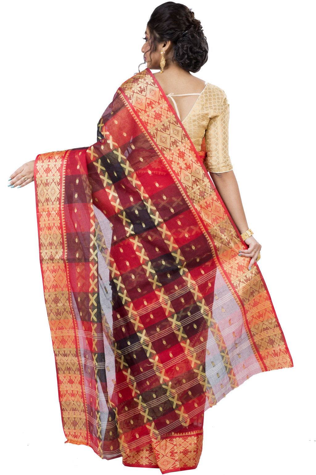 Red Pure Cotton SonaJhuri Desiging Tant Saree (113)